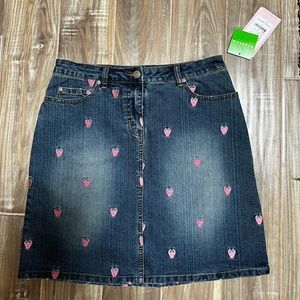 New with tag! Lilly Pulitzer Jean Skirt with embroidered strawberries